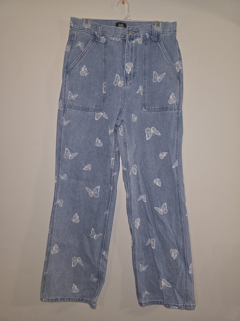 High-Rise Butterfly Print Women's Light Blue Jeans